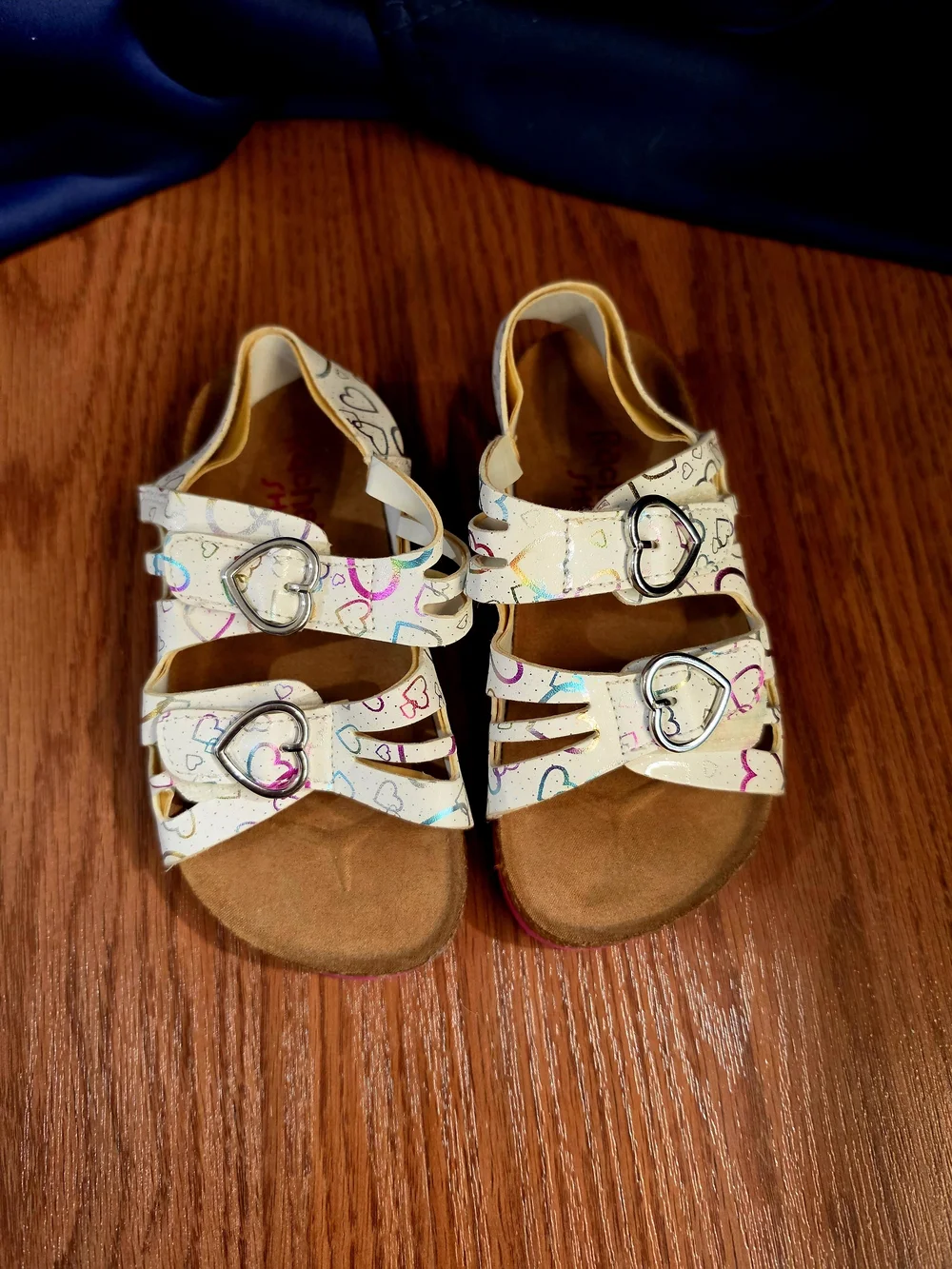 Rachel Shoes White Kids Sandals with Multicolor Heart Print and Heart Buckles